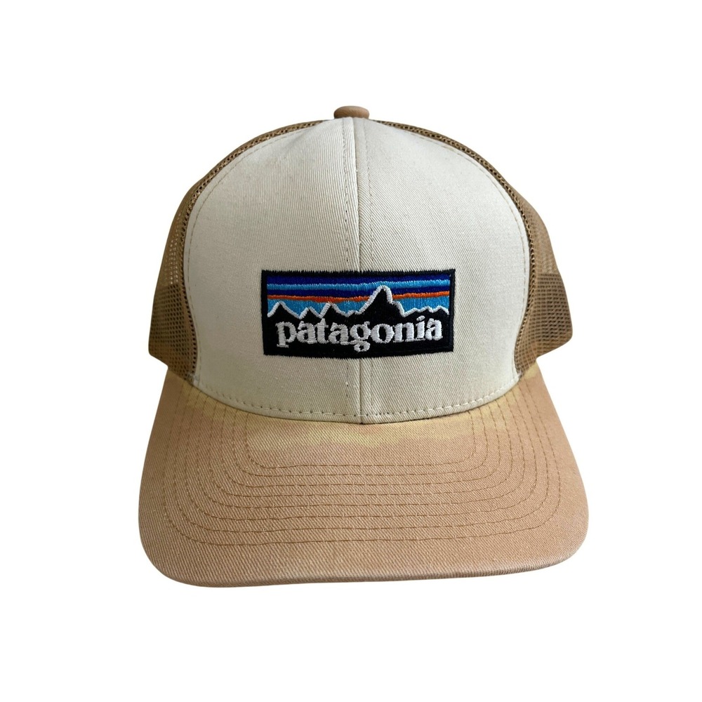 Patagonia P-6 Logo LoPro Trucker Hat Tan Beige White Snapback Cap OSFA